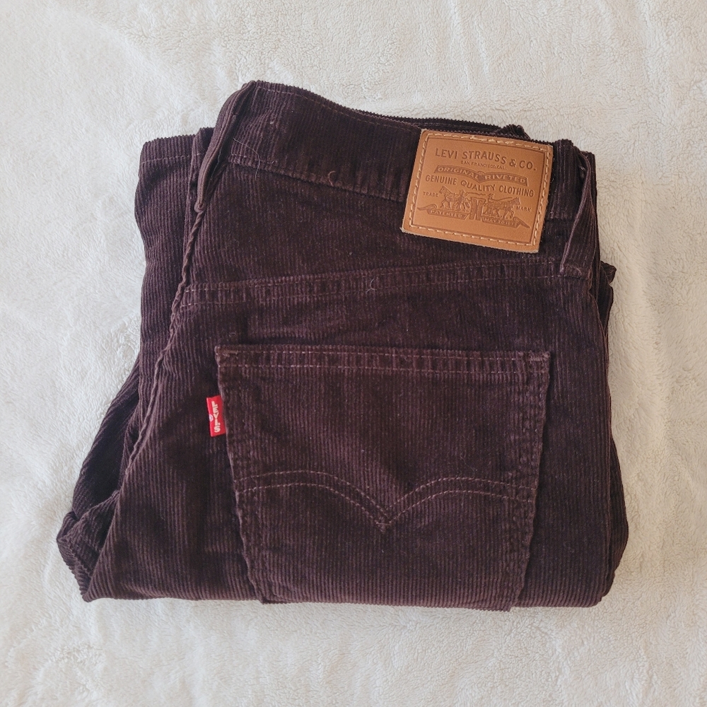 Levi's Middy Ankle Bootcut Chocolate Brown Corduroy Denim Trousers Pants W27 L27 - Picture 12 of 13